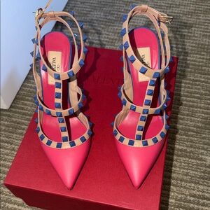 Valentino Pink Heels with Blue Studs
